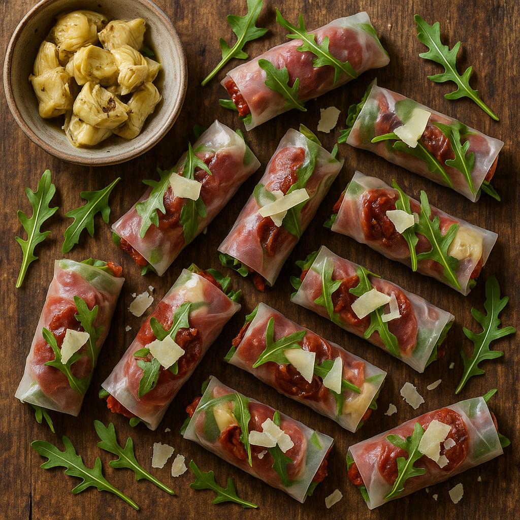 Antipasti-Rollen als Grillbeilage