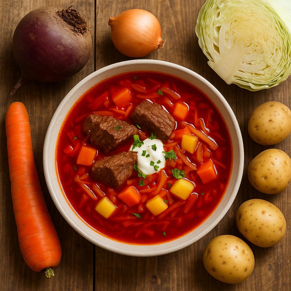 Borschtsch, mit Rindfleisch