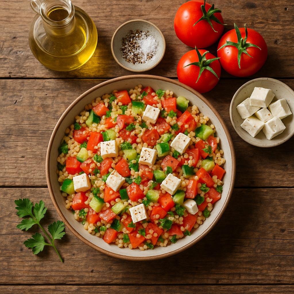 Bulgur-Salat mit Schafskäse und Gemüse