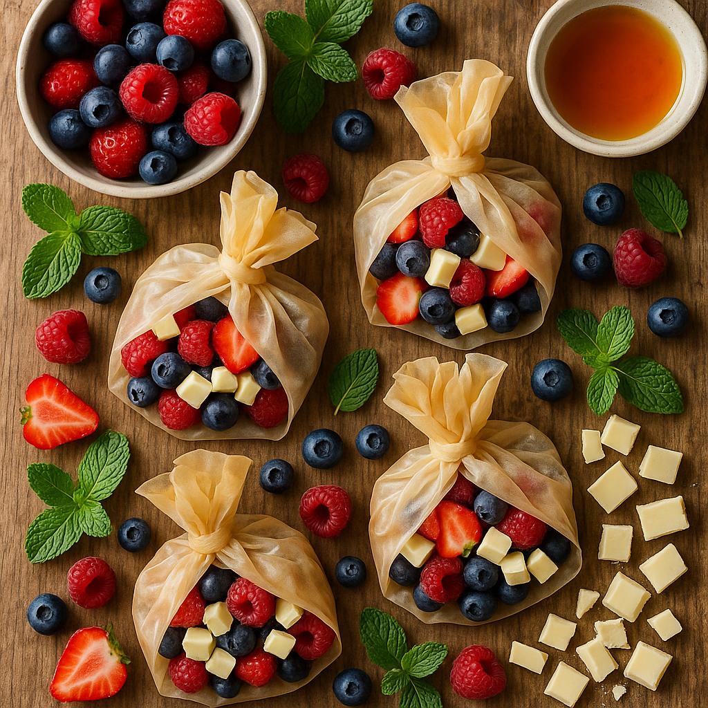 Dessert-Päckchen mit Beeren & weißer Schokolade