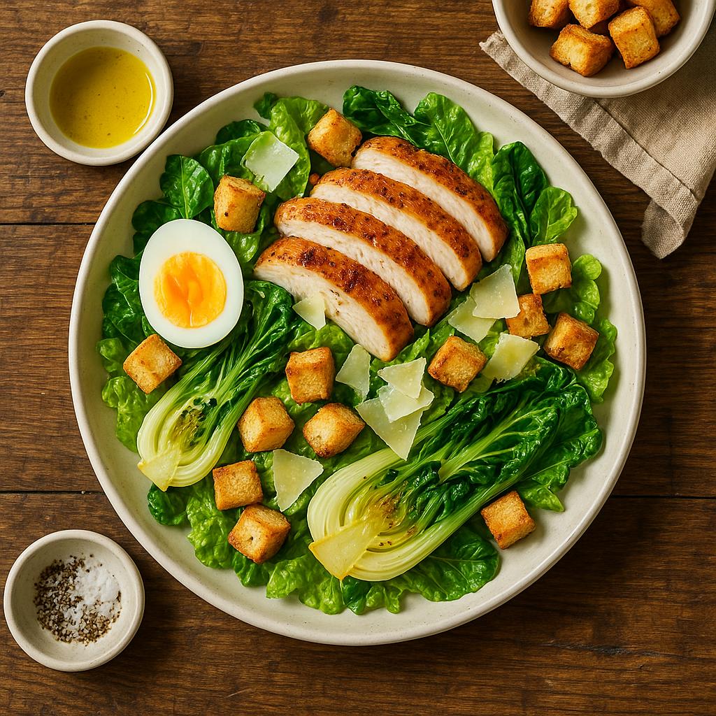Hähnchen-Caesar-Salat mit Mini Pak Choi