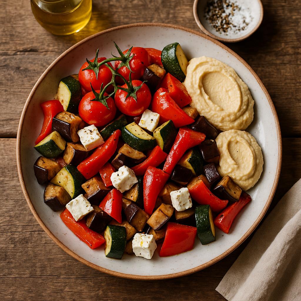 Ofengemüse mit Feta und Hummus