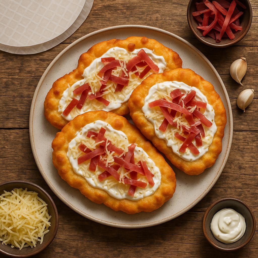 Pfannen-Langos mit Käse & Schinken