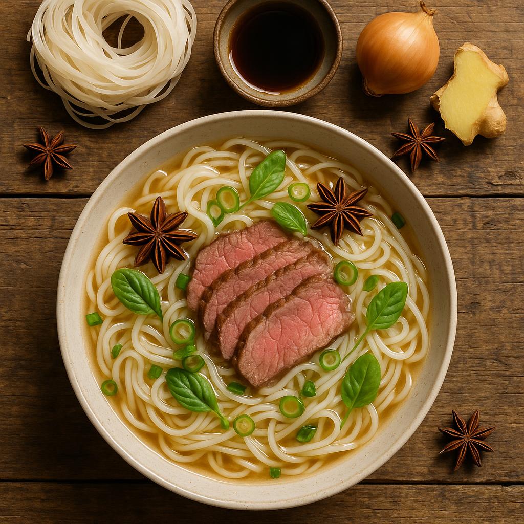 Pho mit Rindfleisch und Reisnudeln