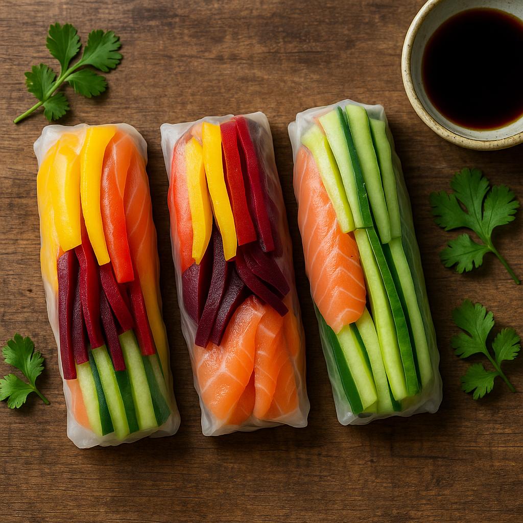 Rainbow Rolls mit Lachs & Gemüse