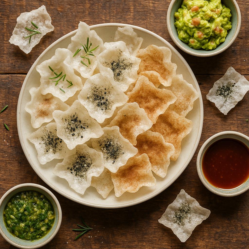 Reispapier-Chips mit Dips