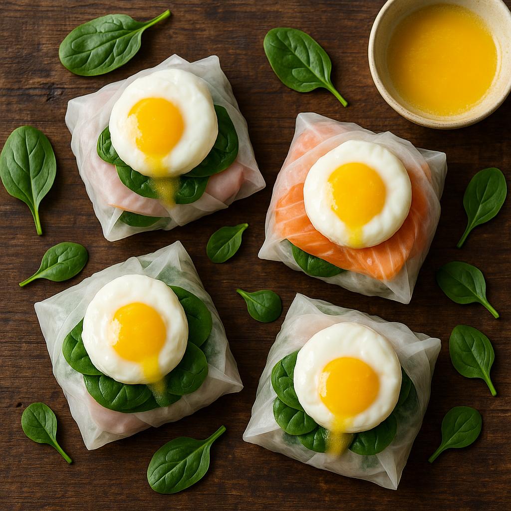 Reispapier-Eggs-Benedict-Päckchen