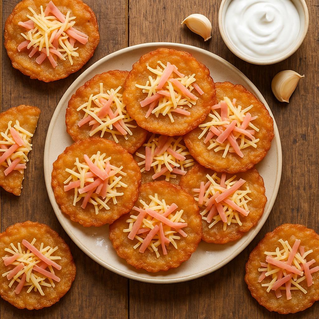 Reispapier-Langos mit Käse & Schinken