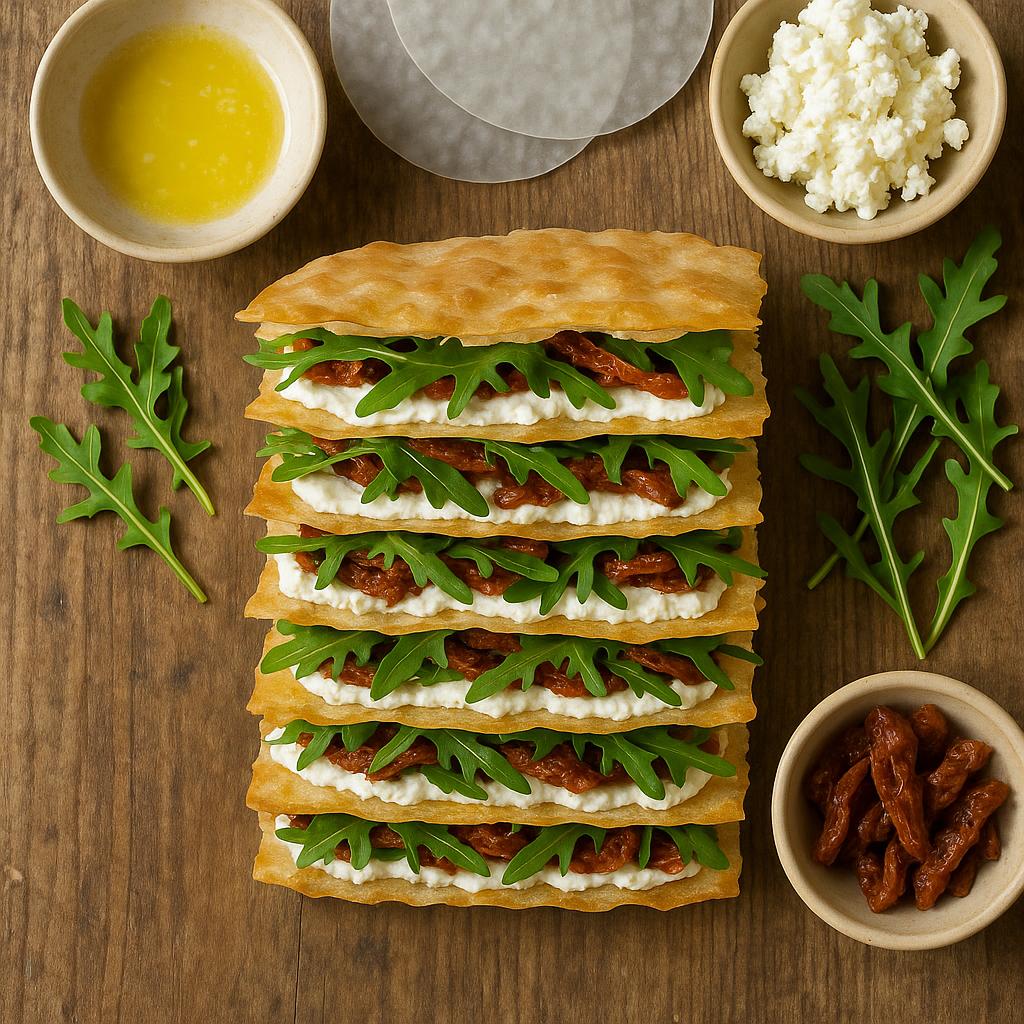 Reispapier-Mille-Feuille herzhaft (Schichtteig)