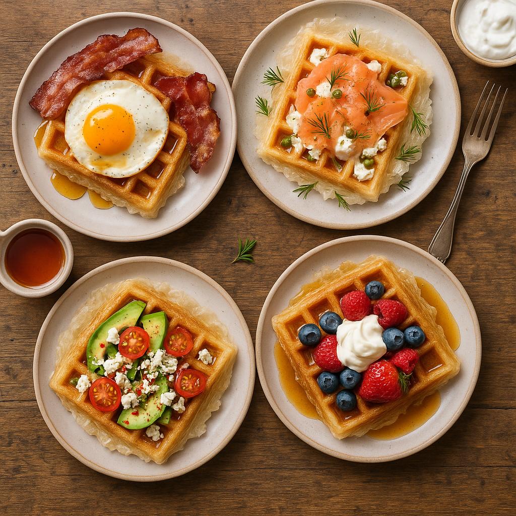 Reispapier-Waffel-Frühstück mit Ahornsirup