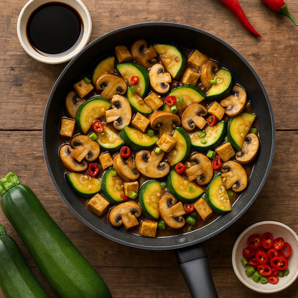 Zucchini-Pilz-Asia-Pfanne (ultra leicht, 15 Minuten)